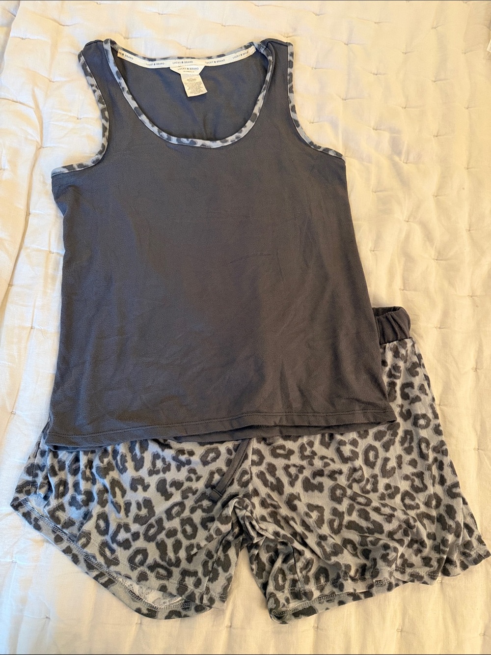 Lucky Brand Gray Tank with Gray Leopard-Print Shorts Pajama Set